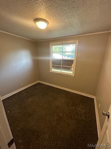 carpeted empty room with a textured ceiling