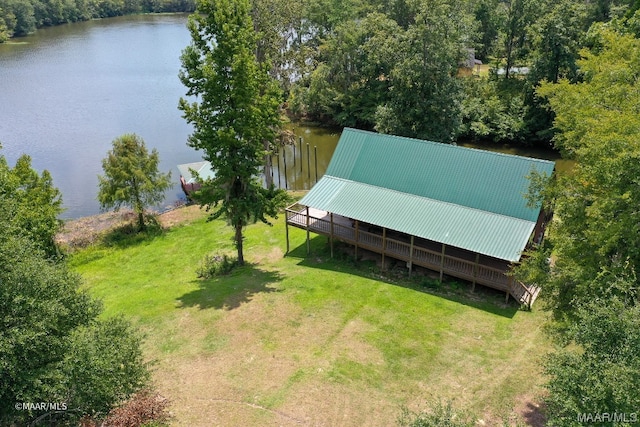 aerial view featuring a water view