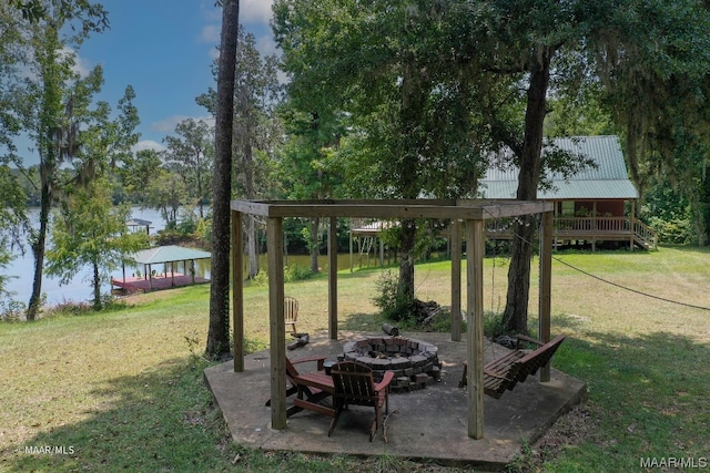 view of yard with a fire pit and a gazebo