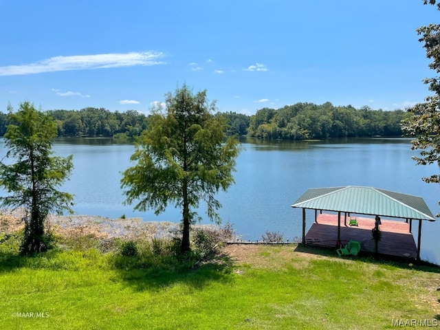 view of water feature with a boat dock