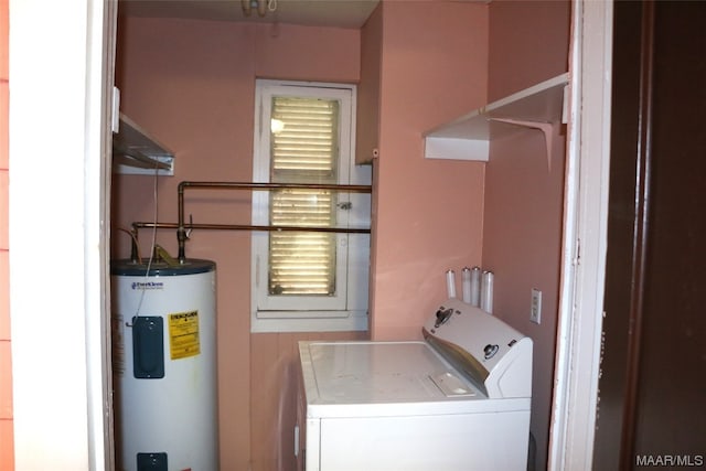 clothes washing area featuring water heater