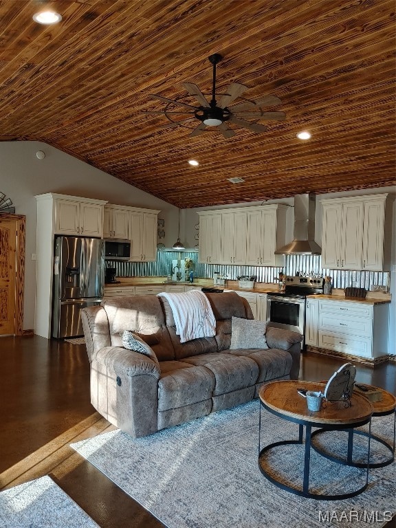 115 County Road 489th Rd, Verbena, AL 36091 - unfurnished living room featuring ceiling fan, dark wood-type flooring, and high vaulted ceiling