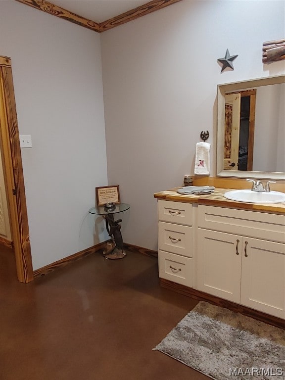 115 County Road 489th Rd, Verbena, AL 36091 - bathroom with vanity, concrete floors, and crown molding