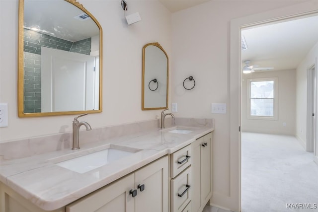 bathroom with vanity and ceiling fan