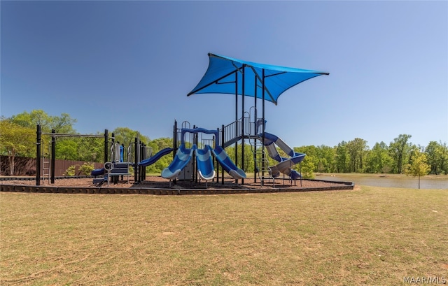 view of jungle gym featuring a yard