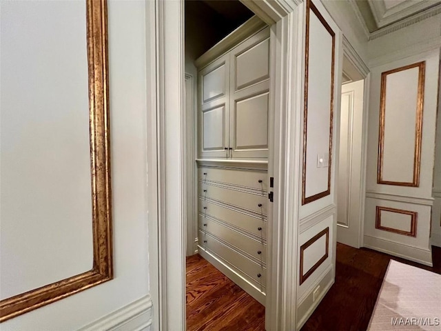 hallway with dark wood finished floors