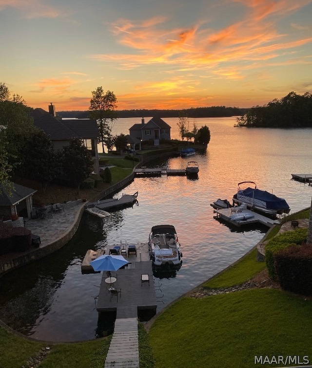 property view of water featuring a dock