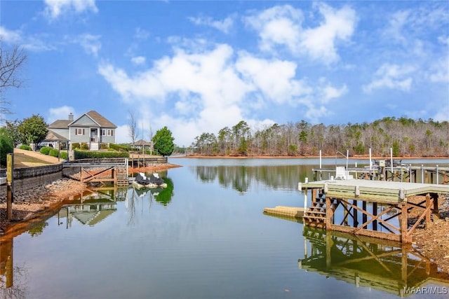 view of dock with a water view