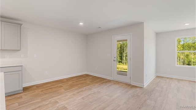 interior space with light hardwood / wood-style floors