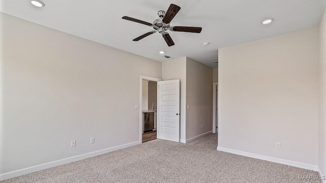 6601 Firefly Ln, Montgomery, AL 36116 - unfurnished bedroom featuring carpet floors, baseboards, recessed lighting, and a ceiling fan