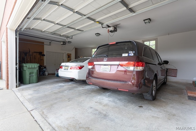 garage with a garage door opener