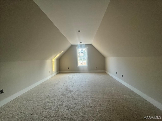 additional living space featuring lofted ceiling and carpet floors