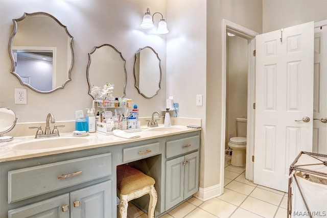 bathroom with tile patterned flooring, vanity, and toilet