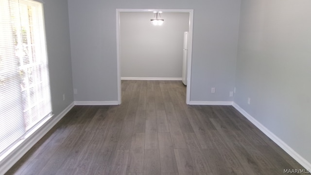 unfurnished room with dark hardwood / wood-style flooring