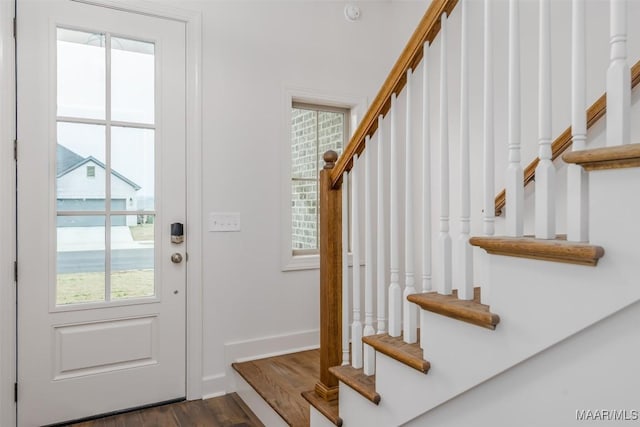 foyer with plenty of natural light and dark hardwood / wood-style flooring