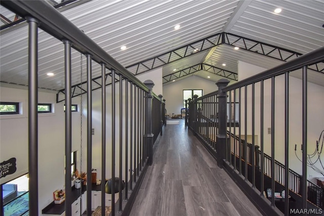 hallway with dark hardwood / wood-style floors