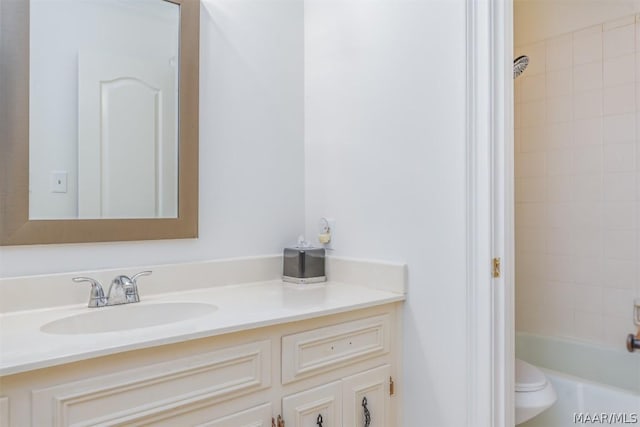 full bath with vanity, toilet, and shower / bathtub combination