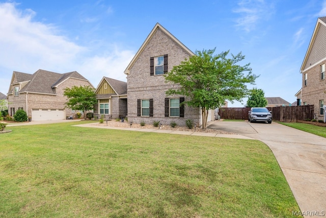 view of front facade featuring a front yard and a garage