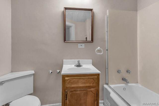 full bathroom featuring vanity, washtub / shower combination, and toilet