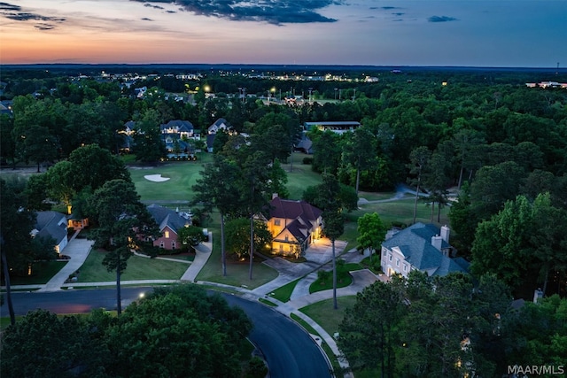 view of aerial view at dusk