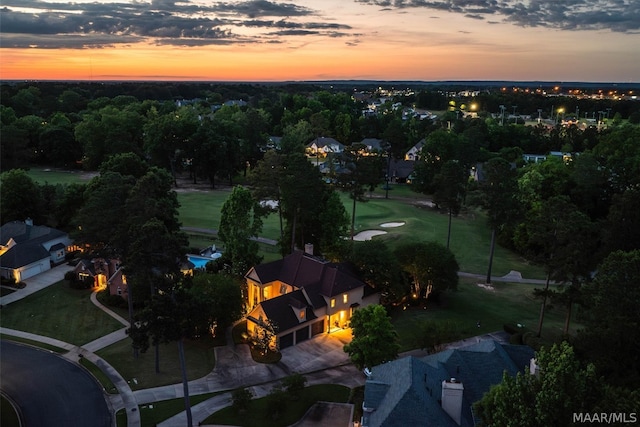 view of aerial view at dusk