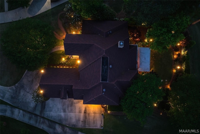 view of aerial view at twilight