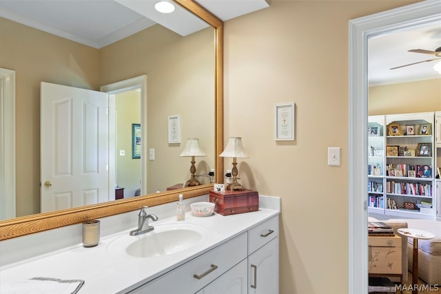 bathroom with oversized vanity and ceiling fan