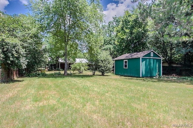 view of yard with a storage shed