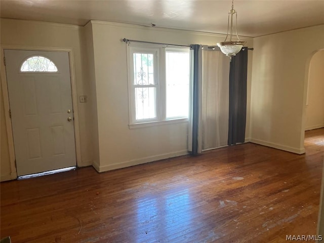 foyer entrance featuring dark hardwood / wood-style floors