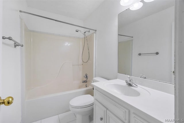 full bathroom featuring bathing tub / shower combination, tile patterned flooring, vanity, and toilet