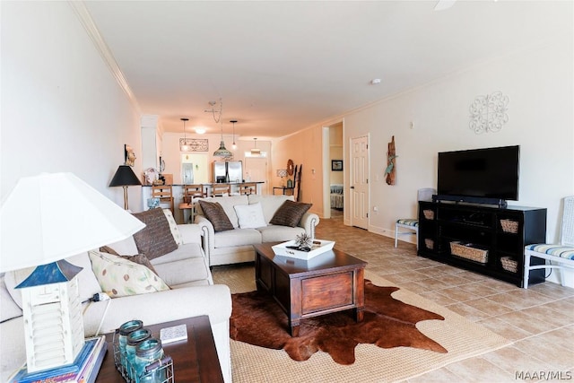 living room with crown molding