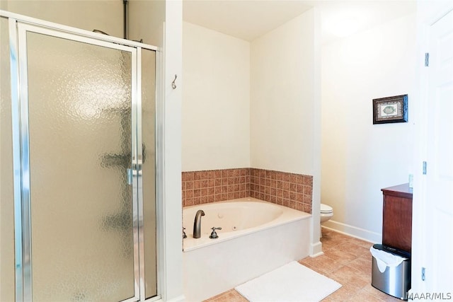 bathroom featuring tile patterned flooring, independent shower and bath, and toilet