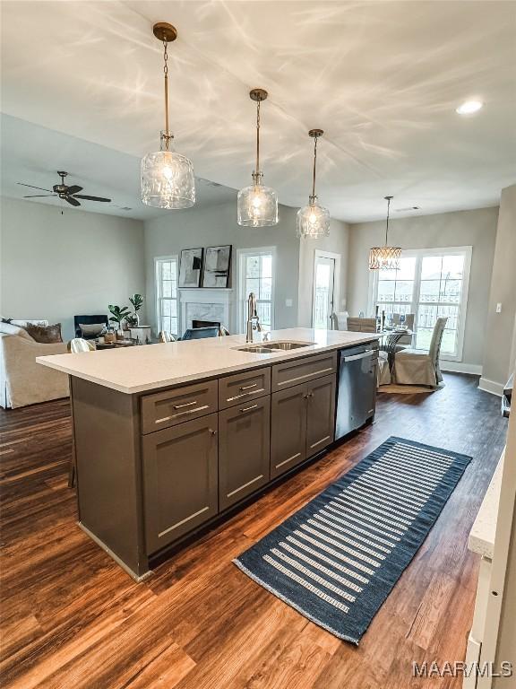 1379 Barret Park Way, Montgomery, AL 36117 - kitchen with dishwasher, open floor plan, a sink, and an island with sink