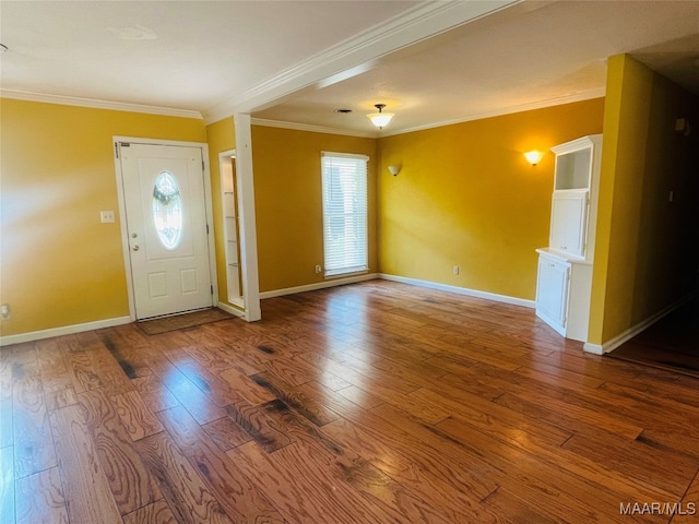 entryway featuring crown molding and wood-type flooring