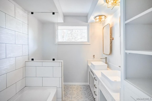 bathroom featuring vanity and a bathing tub