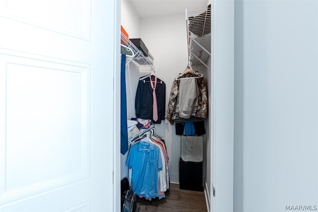 walk in closet featuring dark hardwood / wood-style floors