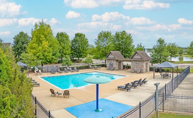 1426 Barret Park Way, Montgomery, AL 36117 - community pool featuring a gazebo, a patio, and view of wooded area