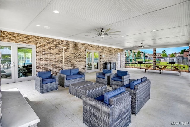 1426 Barret Park Way, Montgomery, AL 36117 - view of patio / terrace with french doors, a ceiling fan, and outdoor lounge area