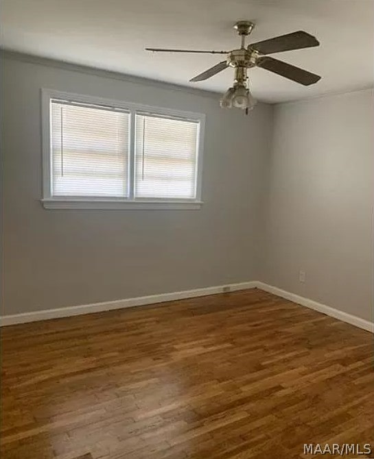 empty room featuring ceiling fan and wood-type flooring