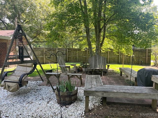 view of yard featuring a wooden deck