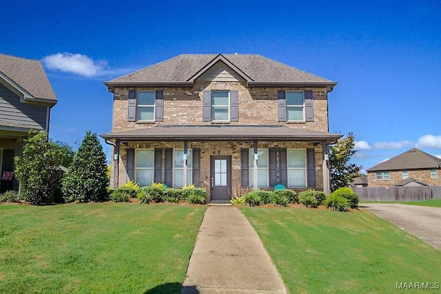 view of front of home featuring a front lawn and covered porch