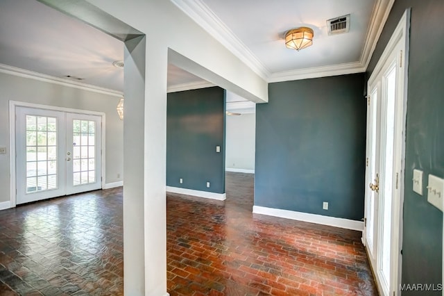 interior space featuring crown molding and french doors