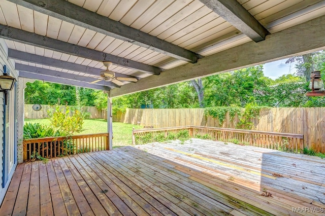 wooden deck with ceiling fan