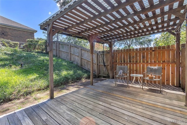 wooden deck featuring a pergola