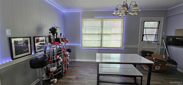 interior space with crown molding, dark hardwood / wood-style flooring, and a healthy amount of sunlight