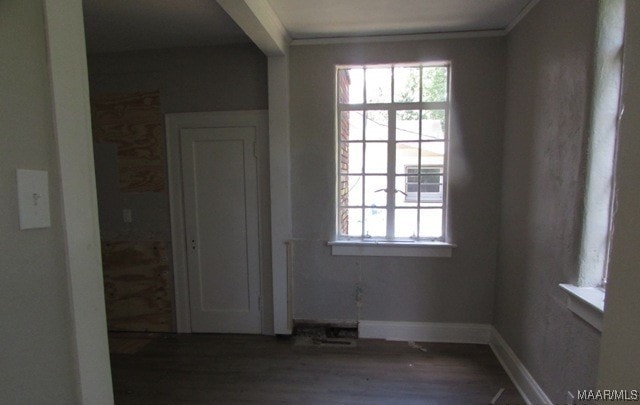 unfurnished room featuring hardwood / wood-style flooring and ornamental molding