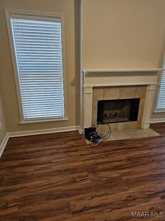 room details with a fireplace and hardwood / wood-style floors