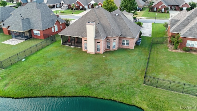 bird's eye view featuring a water view