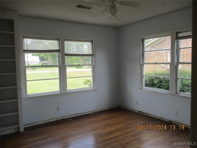 spare room with a wealth of natural light and dark wood-type flooring