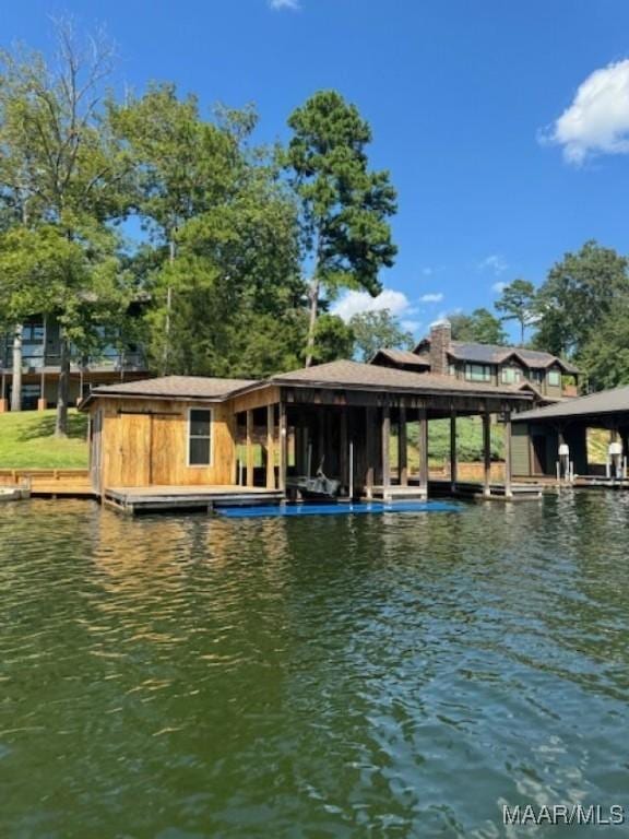 dock area with a water view